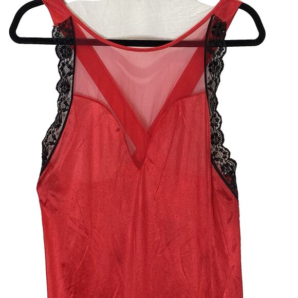 Adonna Vintage Nightgown Lace Sequins Sleeveless Mesh V Neck Womens M Red Black - Picture 2 of 12